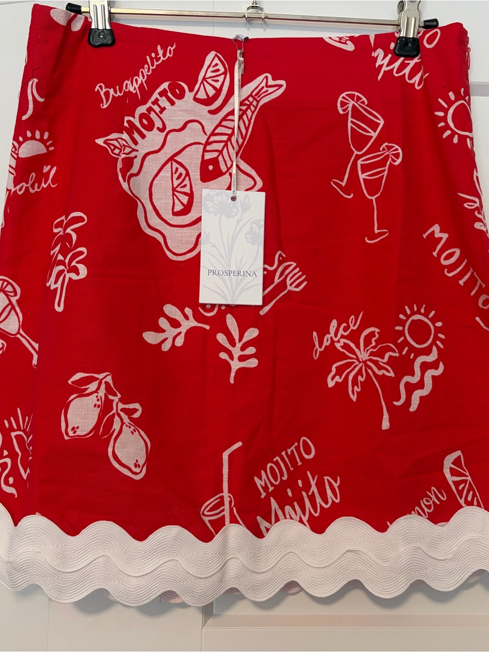 Prosperina Salome Red Mojito Print Scallop Mini Skirt Linen Medium NWT - Picture 7 of 10